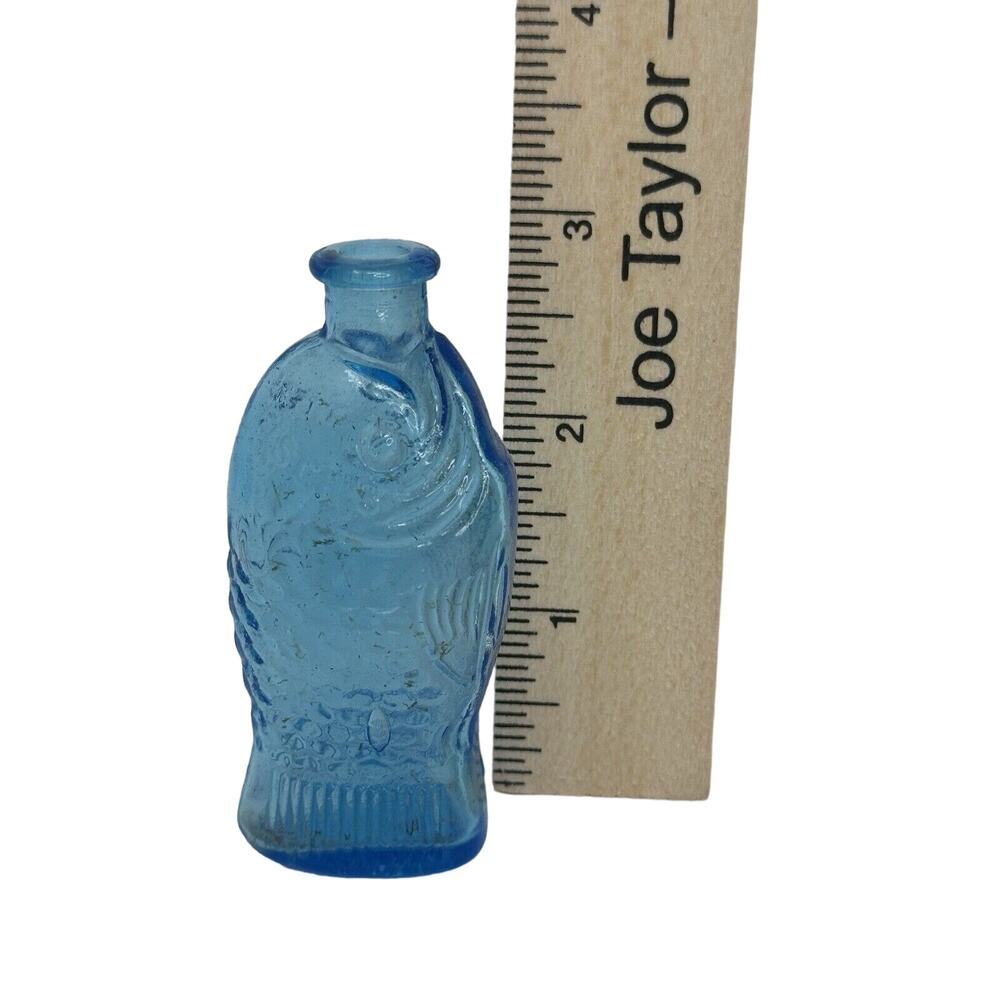 Fischer's Bitters Bottle blue. Mini 3” Fish W/ scales NO CORK.